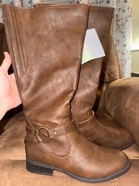 Life Stride Brown Faux Leather Mid-Calf Riding X-Felicity Boots Size 7 New